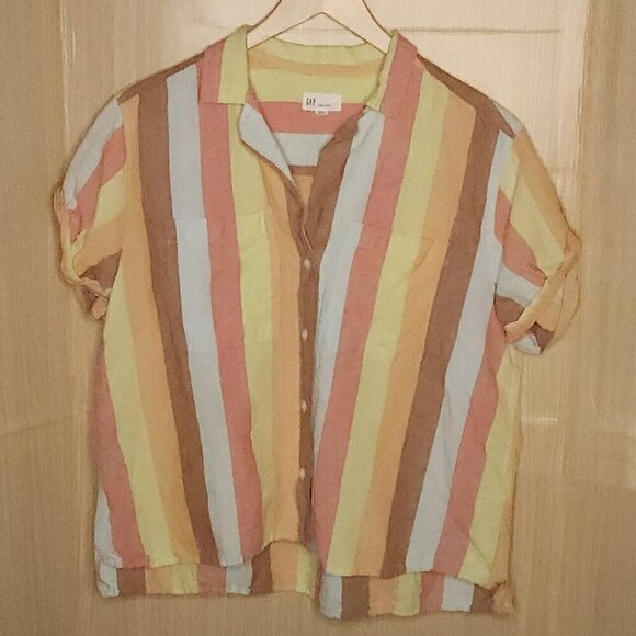Gap Linen Blend Striped Button Front Camp Shirt XL - Picture 1 of 6